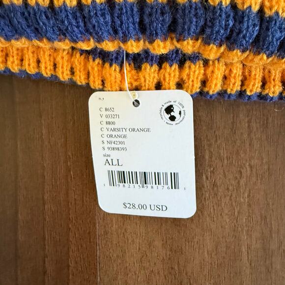 NWT FP Movement Stripe it Up Cool Down Beanie in Varsity Orange Blue Stripe - Picture 4 of 5